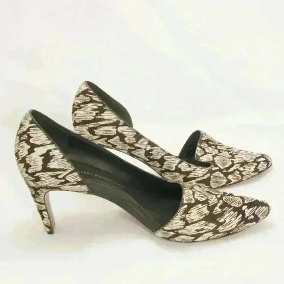 10 Derek Crosby Lam Abstract Animal Print Calf Pony Hair D’Orsay Heels - Picture 4 of 8